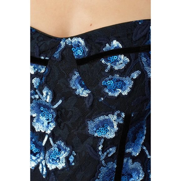 Bronx and Banco Camille Pencil Dress in Navy Sequin Medium New Womens Midi Lace - Picture 4 of 11